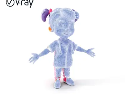 Cartoon Nurse Girl Character Model with Purple Hair and Pink ... Low-poly 3D model