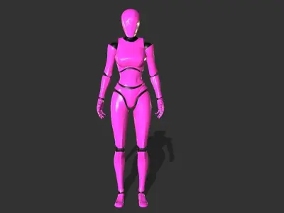 Female Robot Rigged Low-poly 3D model