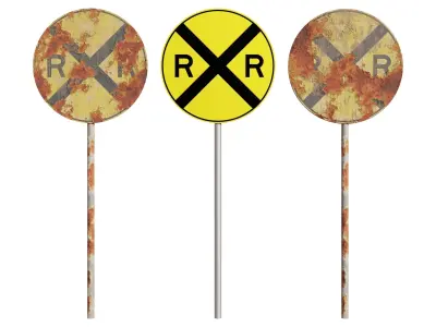 W10-1 Road Signs Rusted Old and Clean versions Low-poly 3D model
