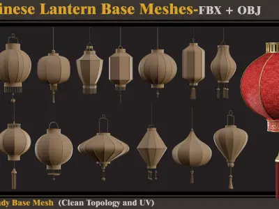 15 Chinese Lantern Base Meshes -FBX- OBJ   Low-poly 3D model