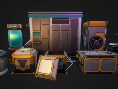 Stylized Sci-Fi Props Pack Low-poly 3D model