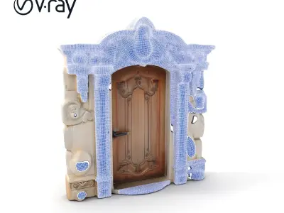 Ornate Wooden Door with Stone Architrave Model Pack Low-poly 3D model