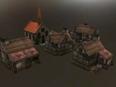 Lowpoly Medieval Houses Low-poly 3D model