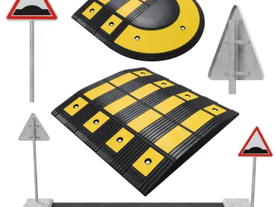Speed bump with sign 3D model