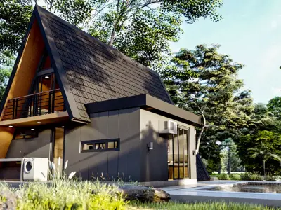 A-Frame House  3-Bedroom with Attic Modern Cabin 3D Model Low-poly 3D model