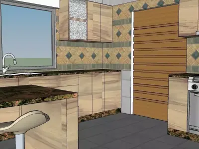 Formica Kitchen design with Natural Granite 3D model