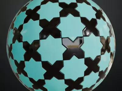 Green Teal Fan Pattern Fish Scale Ceramic Tiles PBR Seamless Texture purchase