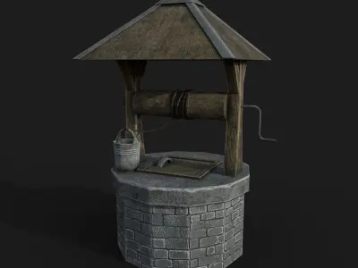 Stone draw-well Low-poly 3D model