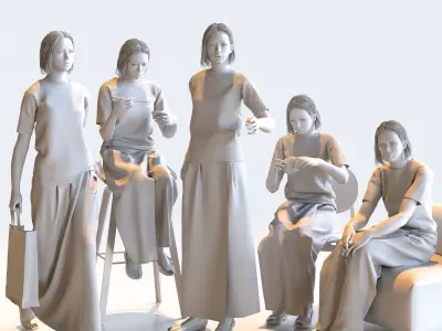 Posed Asian Casual Woman - 5 Pack 2 - C1-F2T 3D model