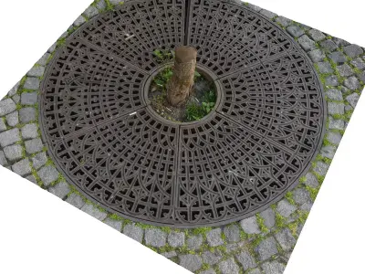 Round metal tree grille grate guard Low-poly 3D model