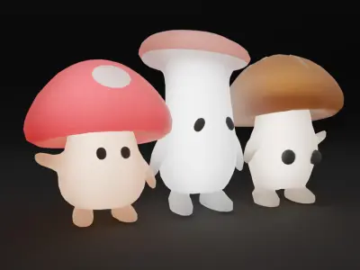 Indirect lighting for three mushroom brothers 3D model