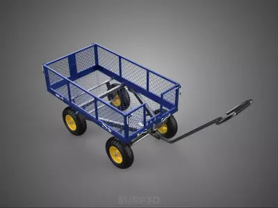 BLUE MESH METAL NET PANEL DECK RACK GARDEN CART WAGON TROLLEY 4W 3D model