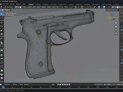 Realistic 3D Pistol Silhouette with Dramatic Lighting Low-poly 3D model