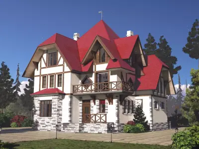 Cottage victorian house with roof Low-poly 3D model