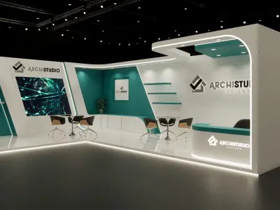L shaped exhibition booth design  9m x 3m and 3m x 3m 3D model 3D model