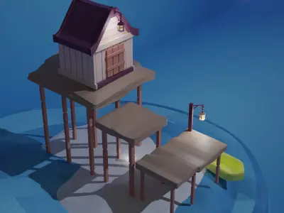  Small island and shack Low-poly 3D model