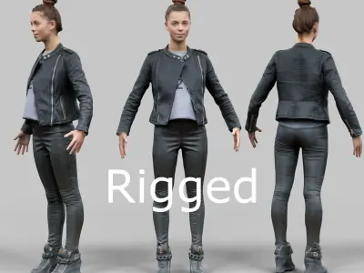 A Pose girl in leather skirt Rigged Low-poly 3D model
