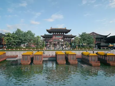 Nanjing Qinhuai River  Confucius Temple  Chinese architecture 3D model