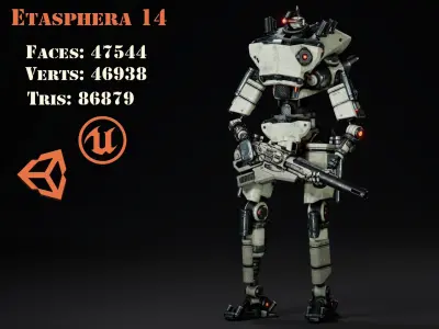 Etasphera14 humanoid robot with gun Low-poly 3D model