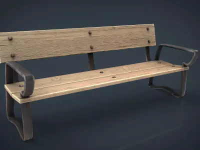 Wood Bench Low-poly 3D model