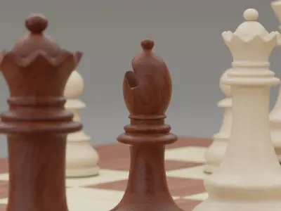 Chess pieces with rigged and posed figurines Low-poly 3D model