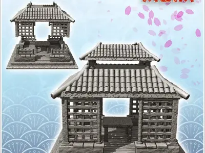 Oriental altar with round openings and curved double roof 2 - As 3D print model