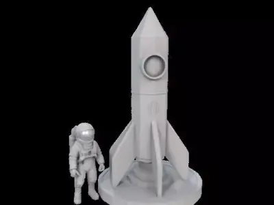 Concrete Rocket and Astronaut Figurine 3D print model