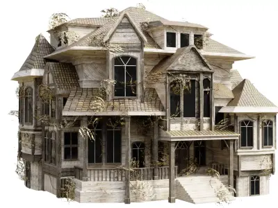 Abandoned old house - realistic low poly Low-poly 3D model