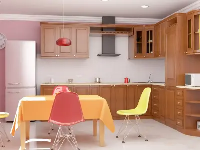 Corner wooden classic kitchen 3D model