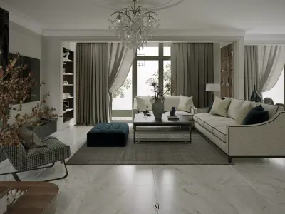 Elegant Modern Classic Open Plan Living  Dining Scene 3D model