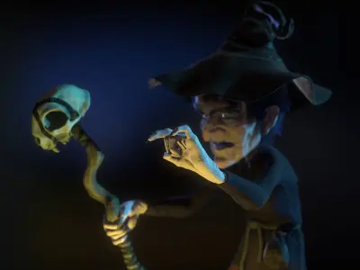 Witch Game Ready wizard holding scepter Low-poly 3D model