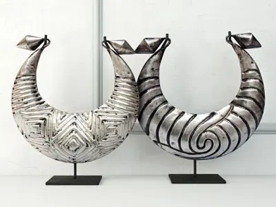 Vintage Tribal Metal Necklaces on Stand Collection 3D Model Pack