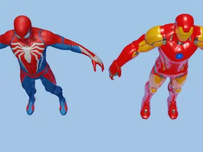 Iron Man and Spider Man Low-poly 3D model