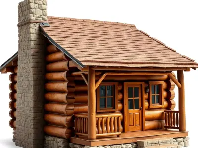 Rustic Log Cabin model pack Low-poly 3D model
