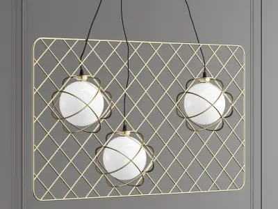 CATCHER three light fixtures hanging from metal grid 3D model