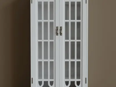 White display cabinet with glass windows Low-poly 3D model