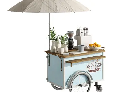 Coffee cart blue set 02 3D model