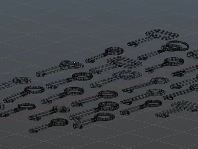 Low Poly Key collection with 30 keys Low-poly 3D model