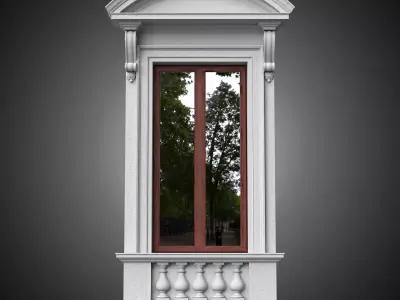Classical window with pedestal and curved pediment 3D model