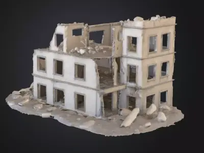 Collapsed Concrete Building 3D Model Ruined Modern Architecture Low-poly 3D model