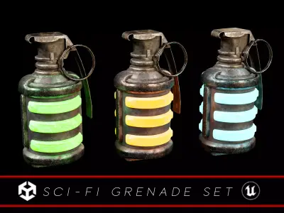 Sci-Fi Grenade Set Low-poly 3D model