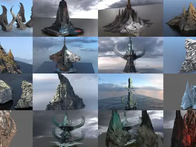Cosmic Horror Mountain collection 3D Model Pack