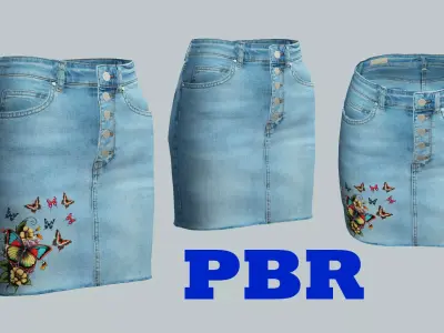 Light Blue Jeans Skirt Game Ready Trousers 35 Pant 3D Model Low-poly 3D model