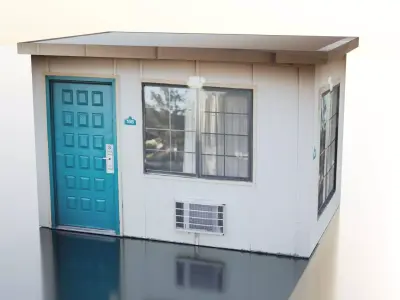 Teal Wooden Door Beside Window Low-poly 3D model