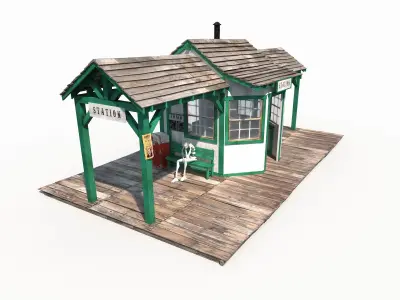 Western Train Station Low Poly Low-poly 3D model