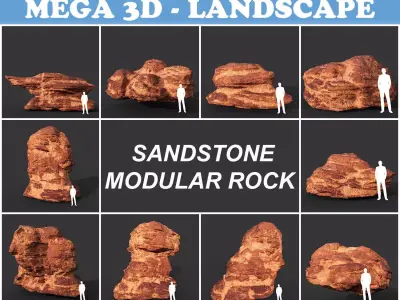 Low poly Sandstone Rock Modular 210131 Low-poly 3D model