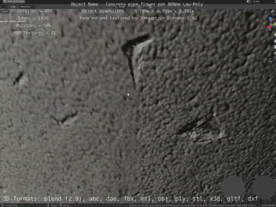 Concrete Pipe Flower Pot Low and High-Poly 3D Model Pack