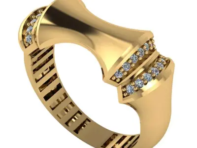 Luxury Diamond Accent Sculpted Gold Ring Hollow  trt04 3D print model