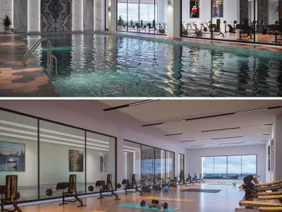 Fitness gym and pool 3D model