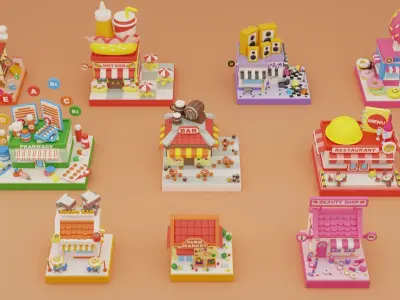 Cartoon Stores Eateries Islands Exteriors 2 Low-poly 3D model